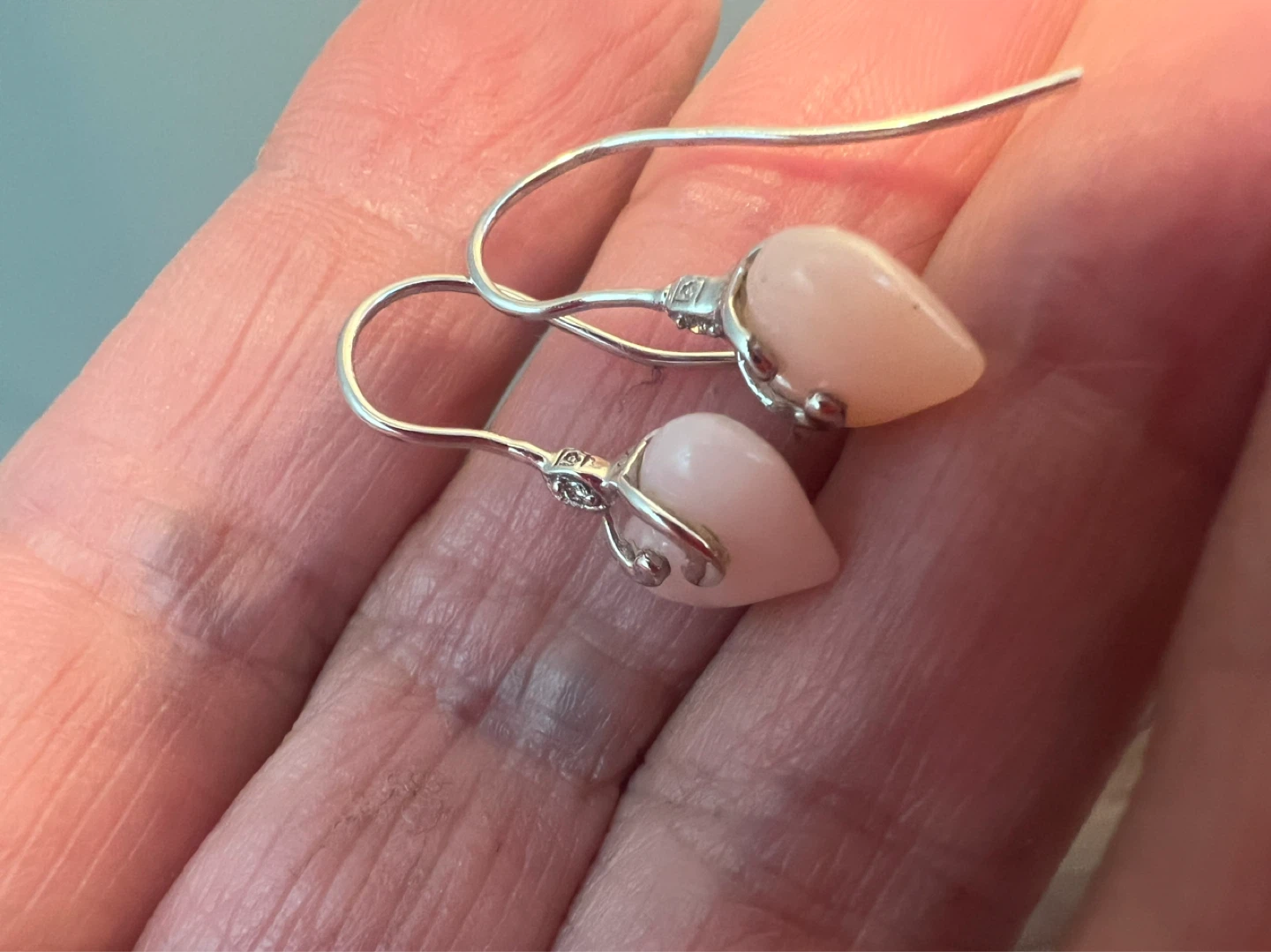 10 k Pink quartz Heart Dangle Earrings - photo 2