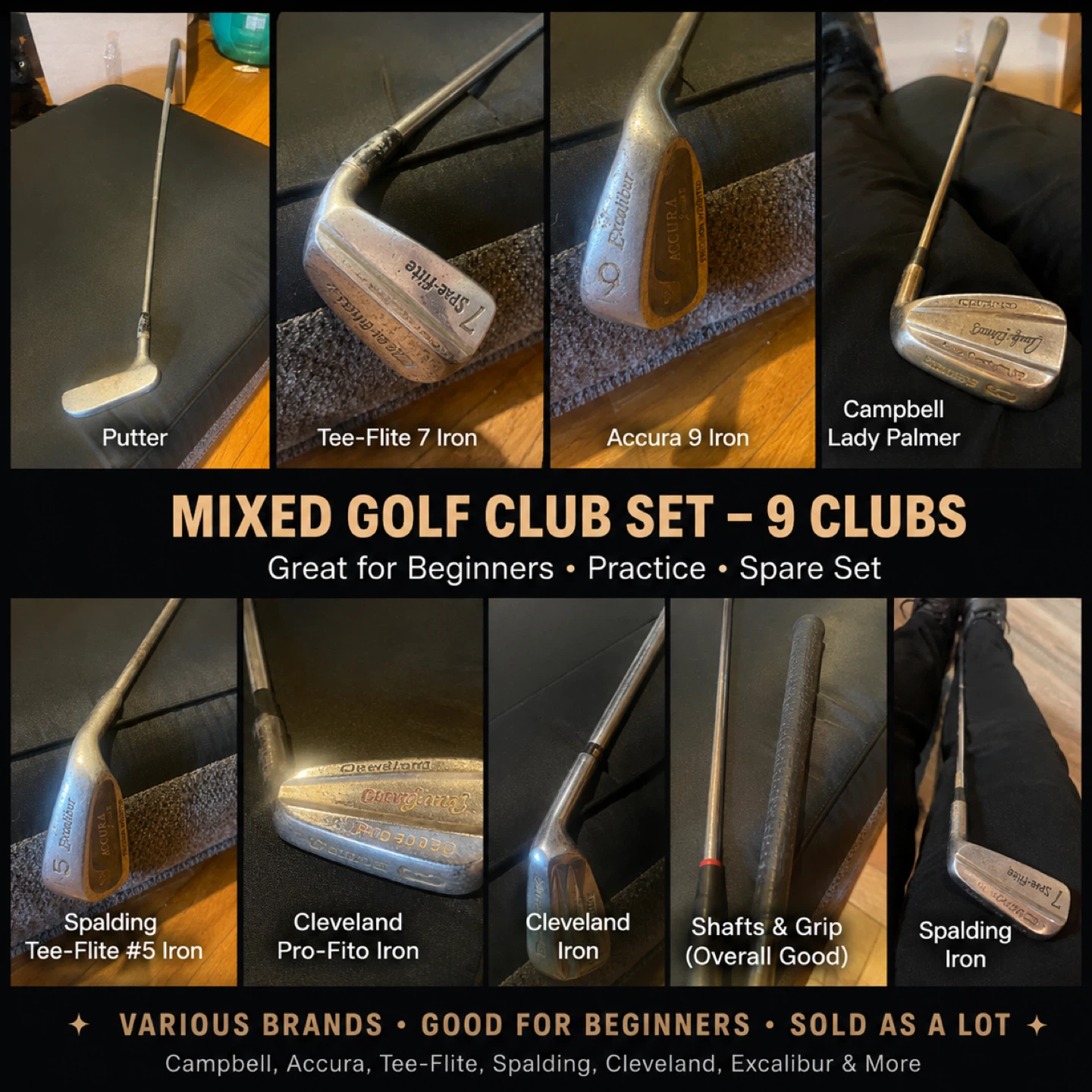 ⛳ Mixed Golf Club Set / Beginner Golf Clubs – 9 Clubs – $60 OBO