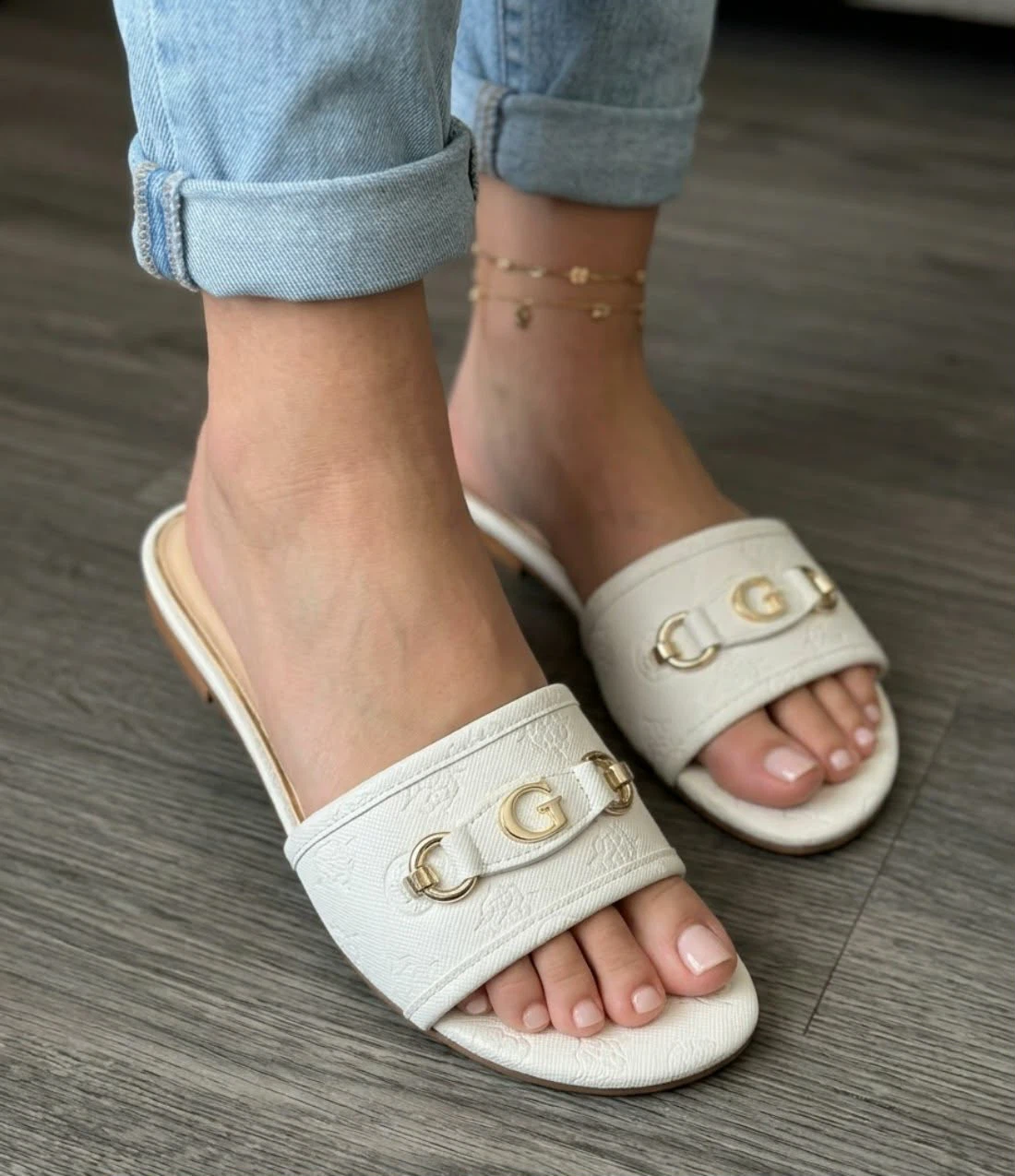Guess White Slides Sandals