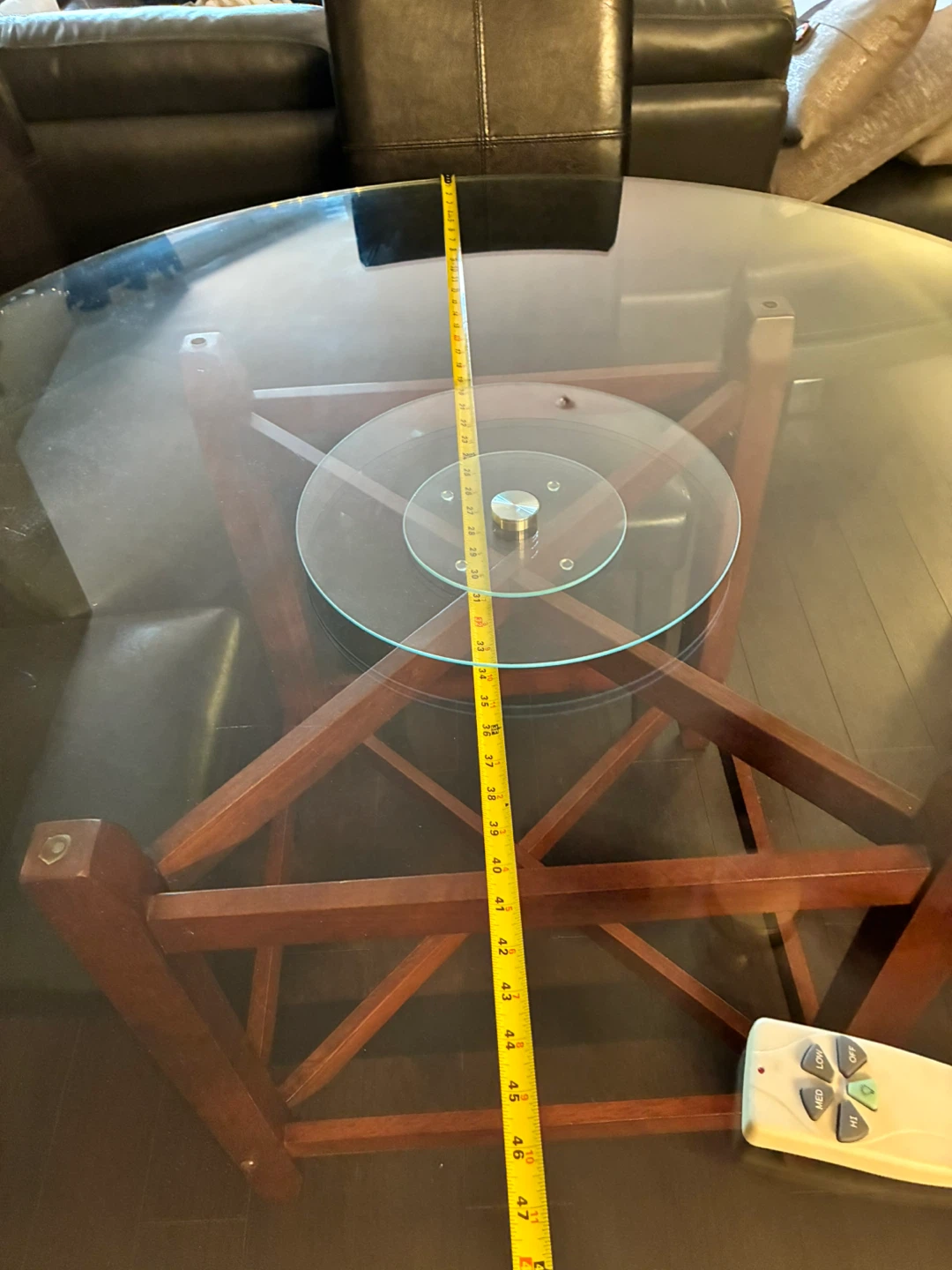 Round Glass Top Dining Table with Wood Base