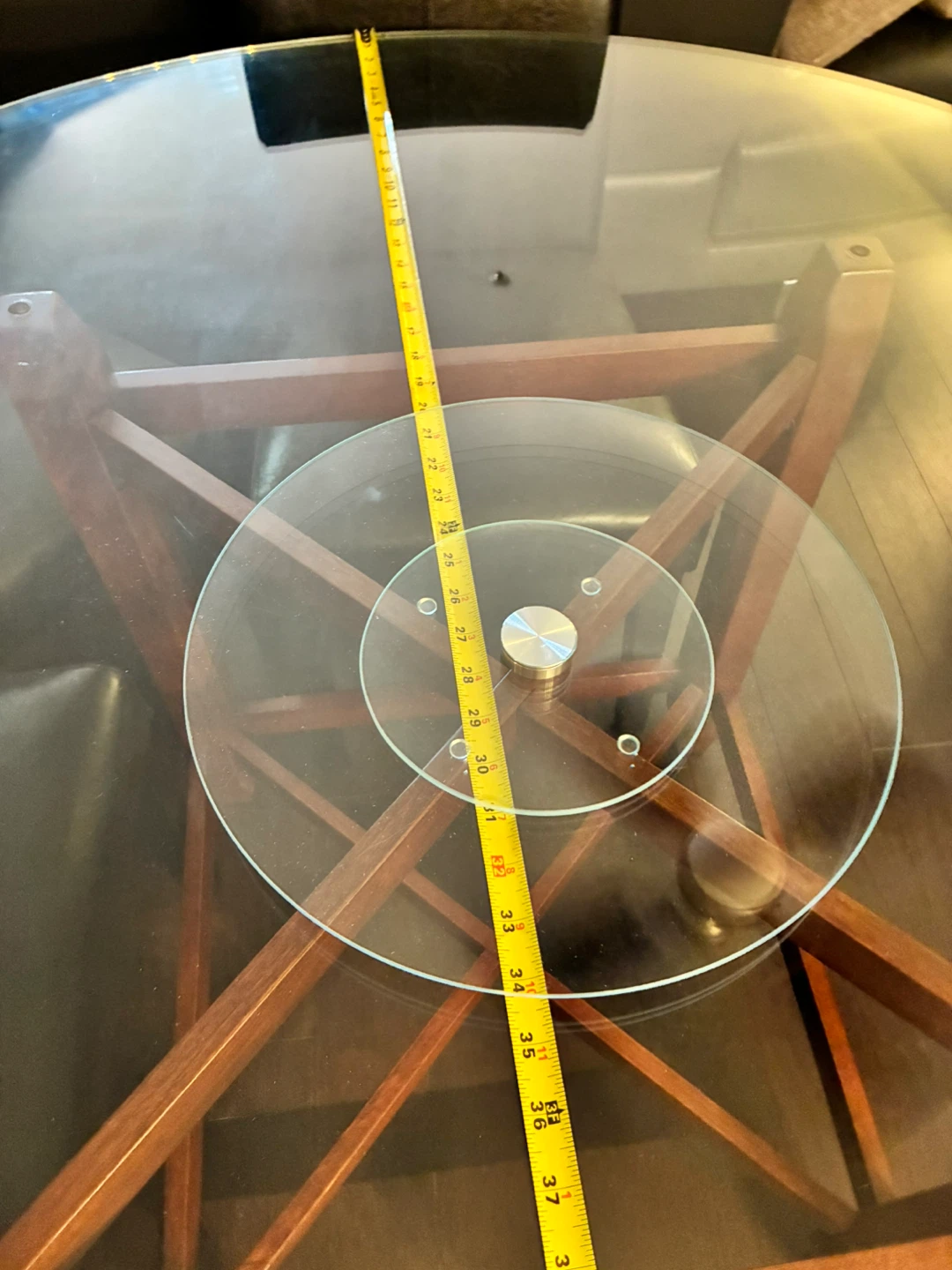 Round Glass Top Dining Table with Wood Base - photo 5