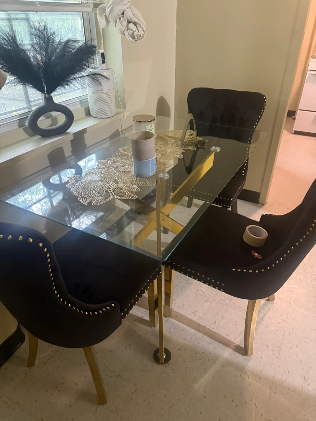 Glass Dining Table with Gold Legs