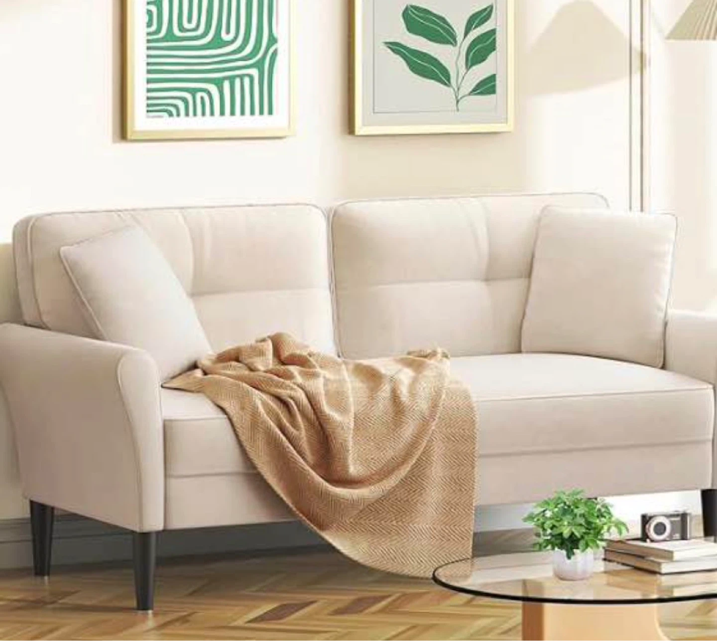 Cream Loveseat Sofa with Pillows - photo 2