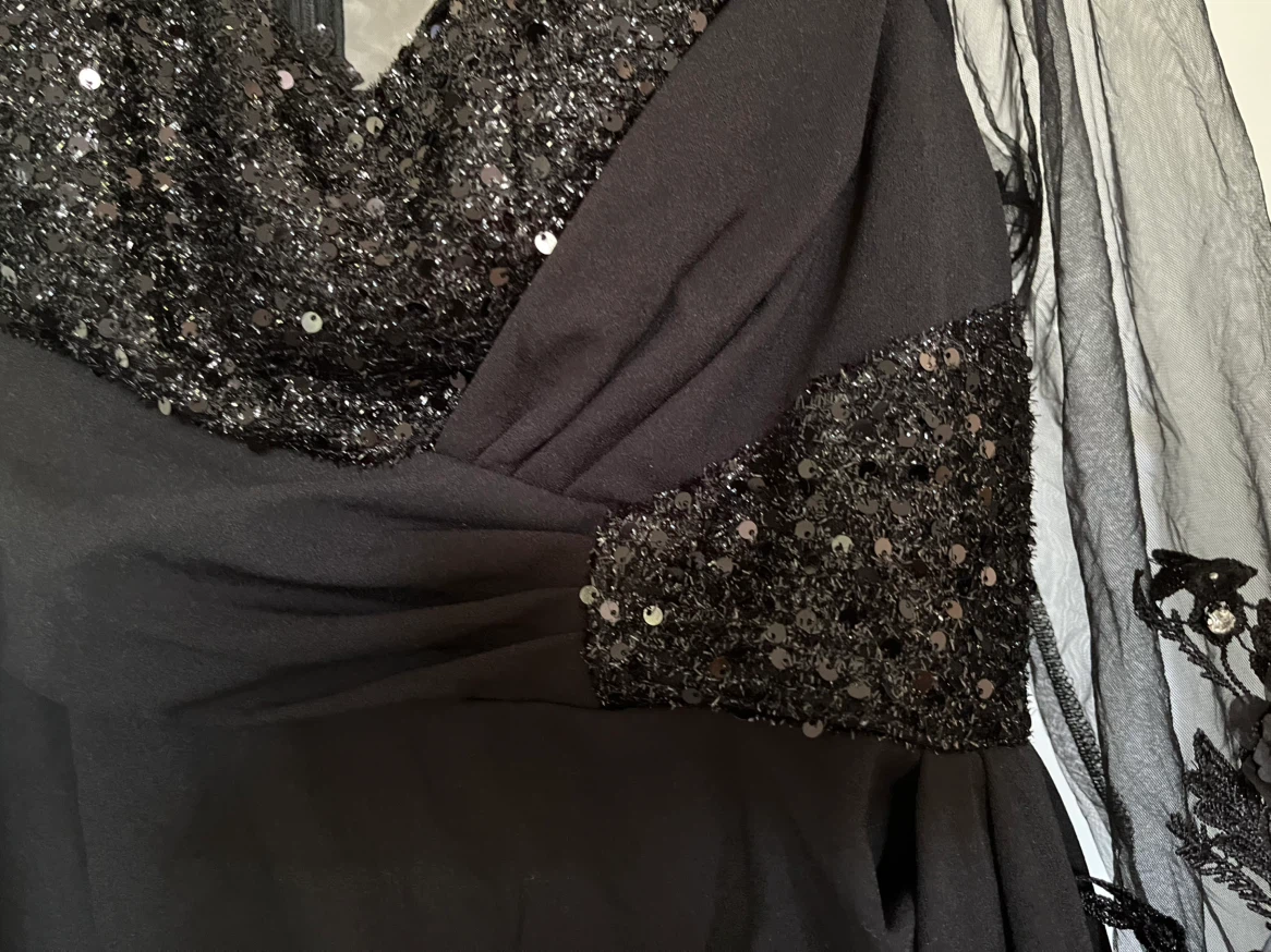 Black Sequin and Lace Gown