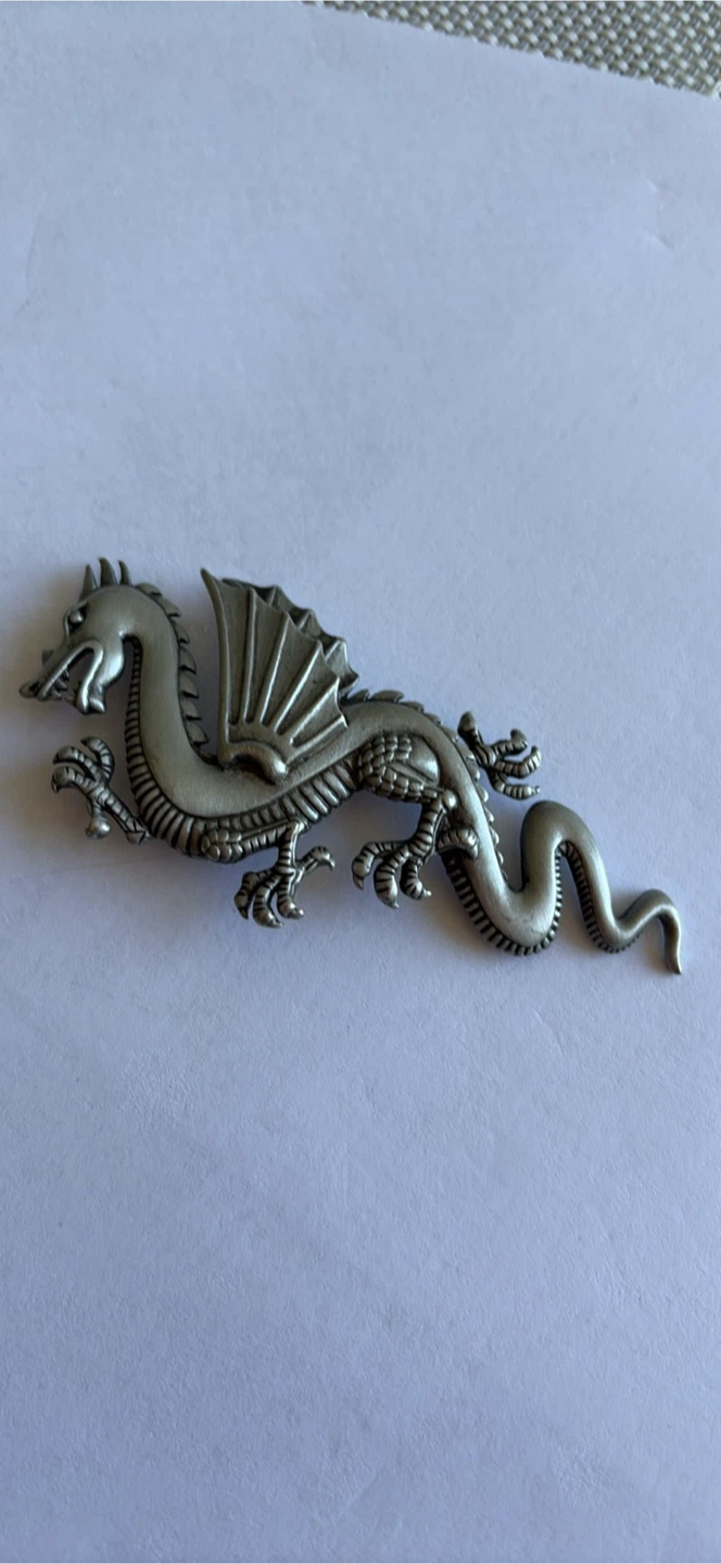 Vintage Pewter Dragon Brooch 1986
