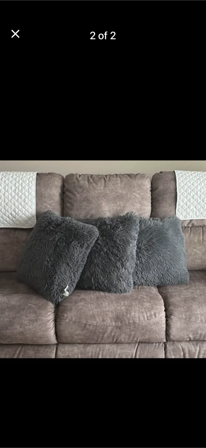 Set of 3 Dark Grey Faux Fur Throw Pillows