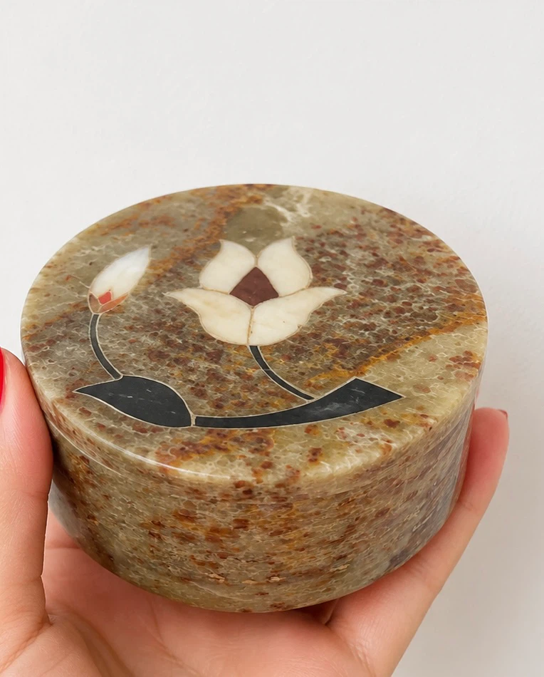 Stone Decorative Trinket Box with Floral Inlay - photo 5