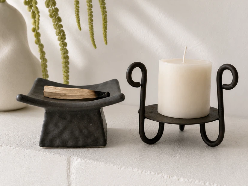 Set of Ceramic Incense and Metal Candle Holders - photo 2