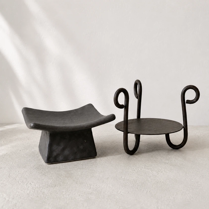 Set of Ceramic Incense and Metal Candle Holders - photo 3