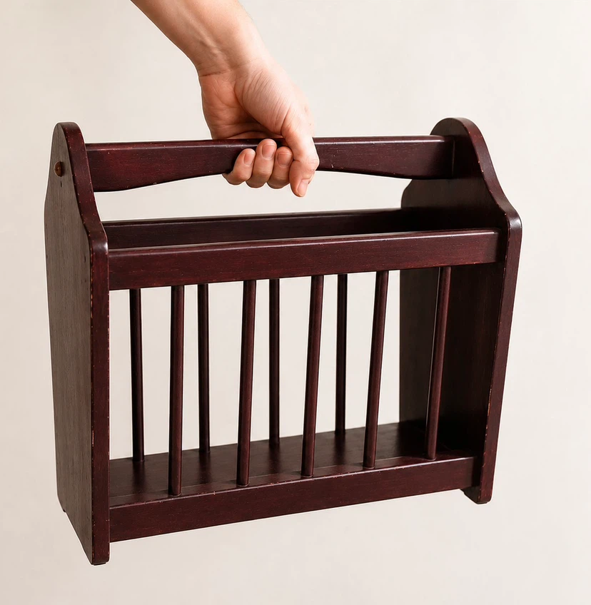 Vintage Mahogany Wooden Magazine Rack - photo 2