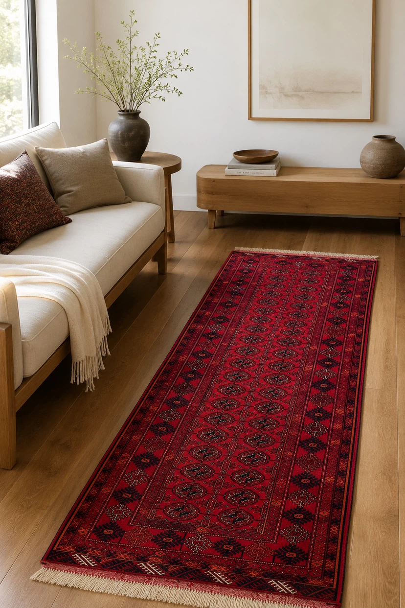 Vintage Hand Knotted Wool Geometric Rug