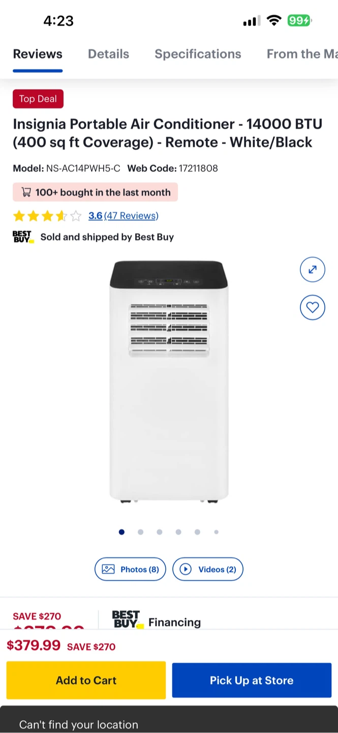 Insignia Portable Air Conditioner - 14000 BTU