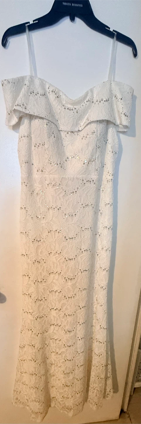 White Lace Sequin Off-the-Shoulder Dress