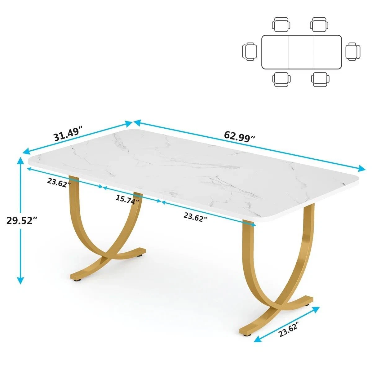 Marble Dining Table with Gold Base - photo 2