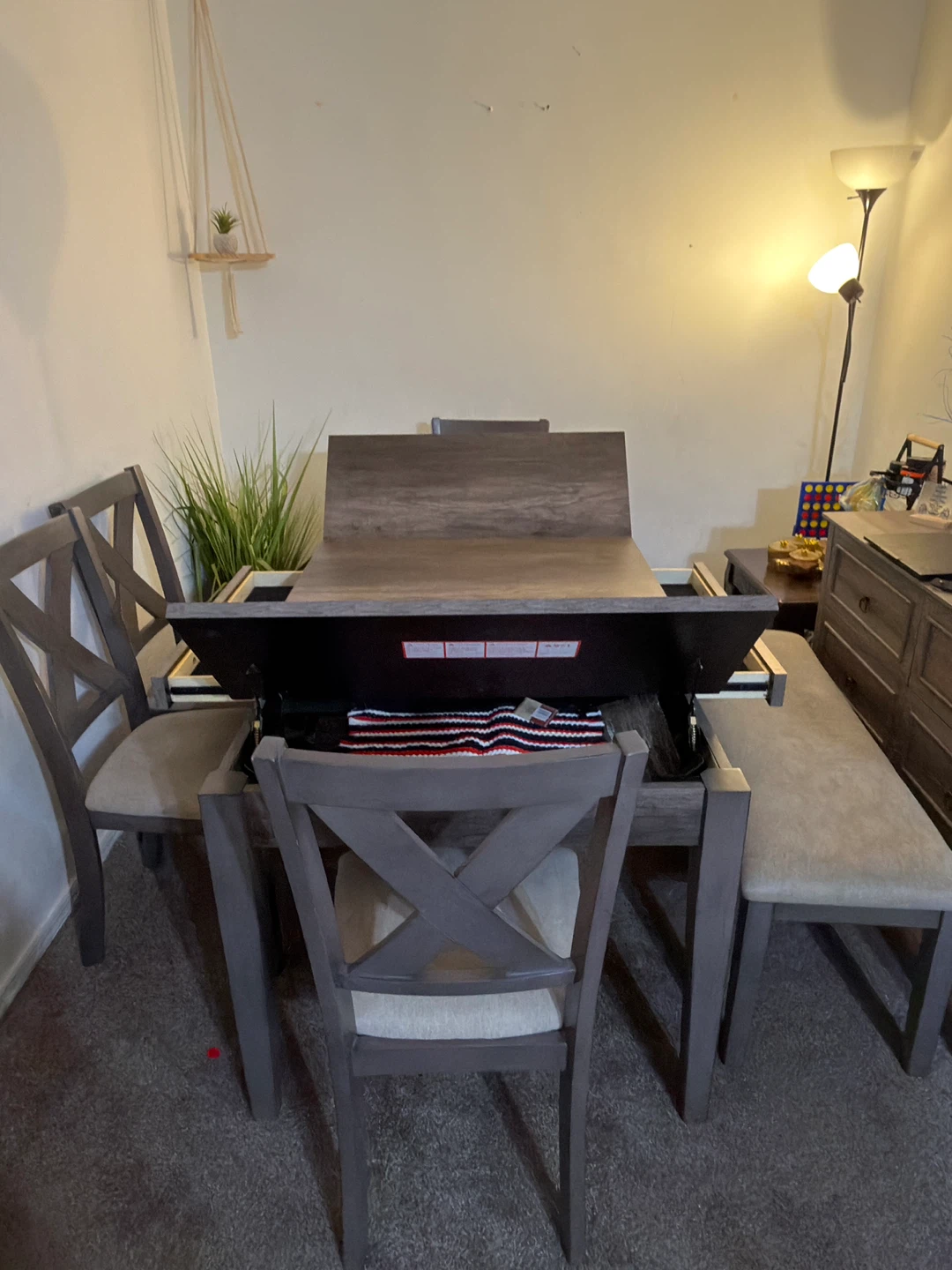 Raymour n flanigan Gray Dining Table Set with 4 Chairs and Bench