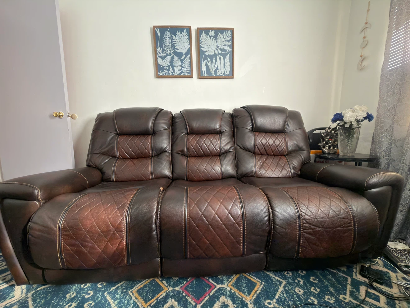 Brown Leather Reclining Sofa