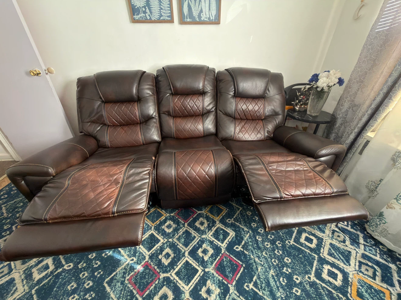Brown Leather Reclining Sofa - photo 2