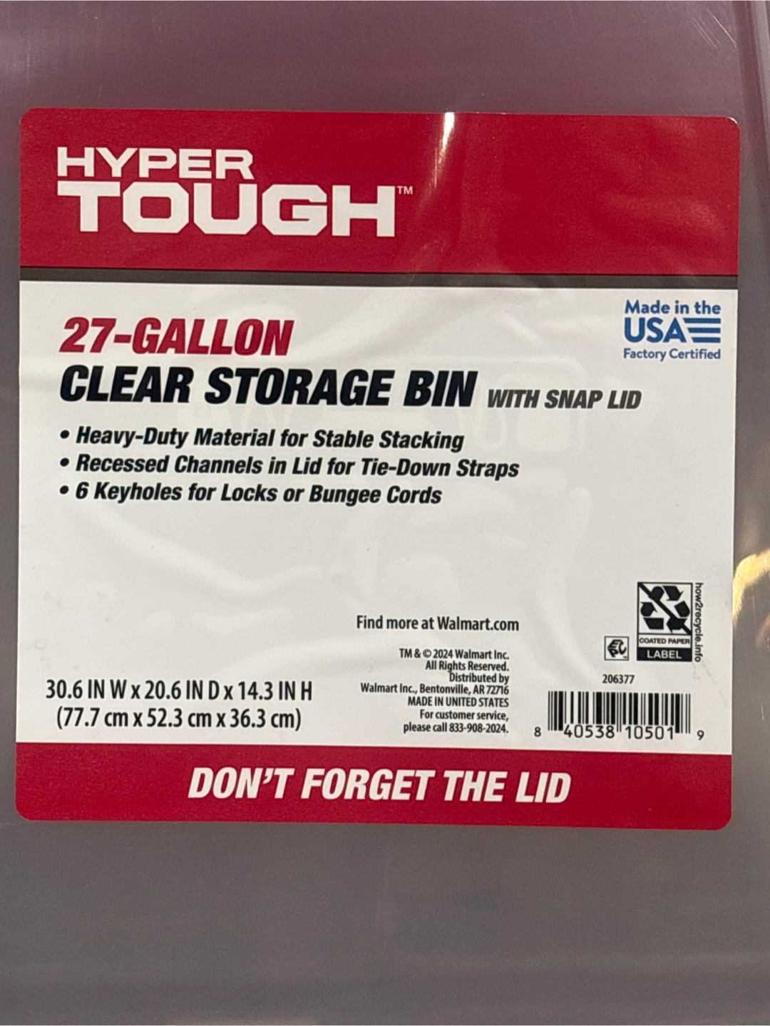 New Hyper Tough 27 Gallon Clear Storage Bin with Snap Lid - photo 2