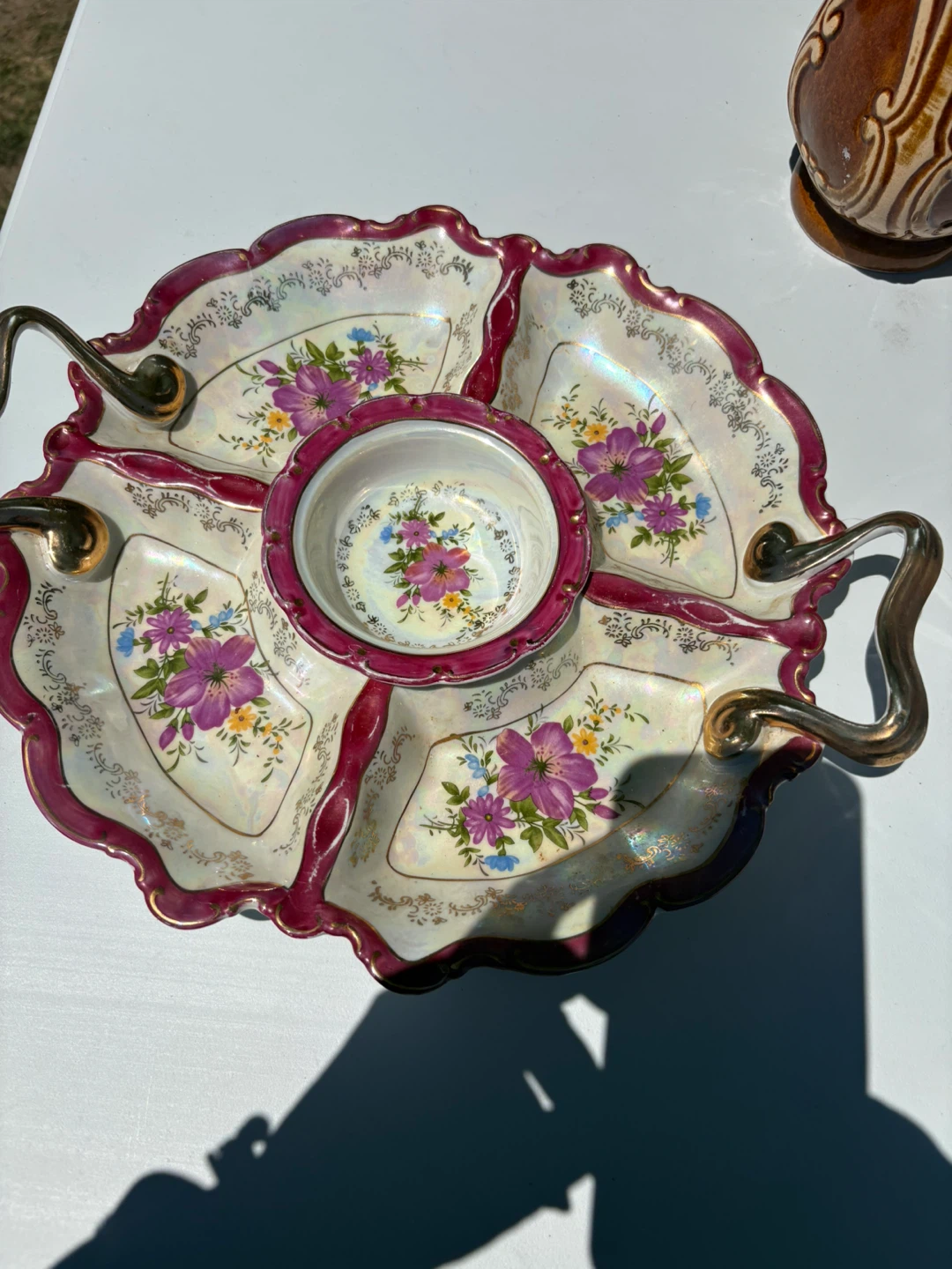 Vintage Floral Divided Serving Tray with Handles