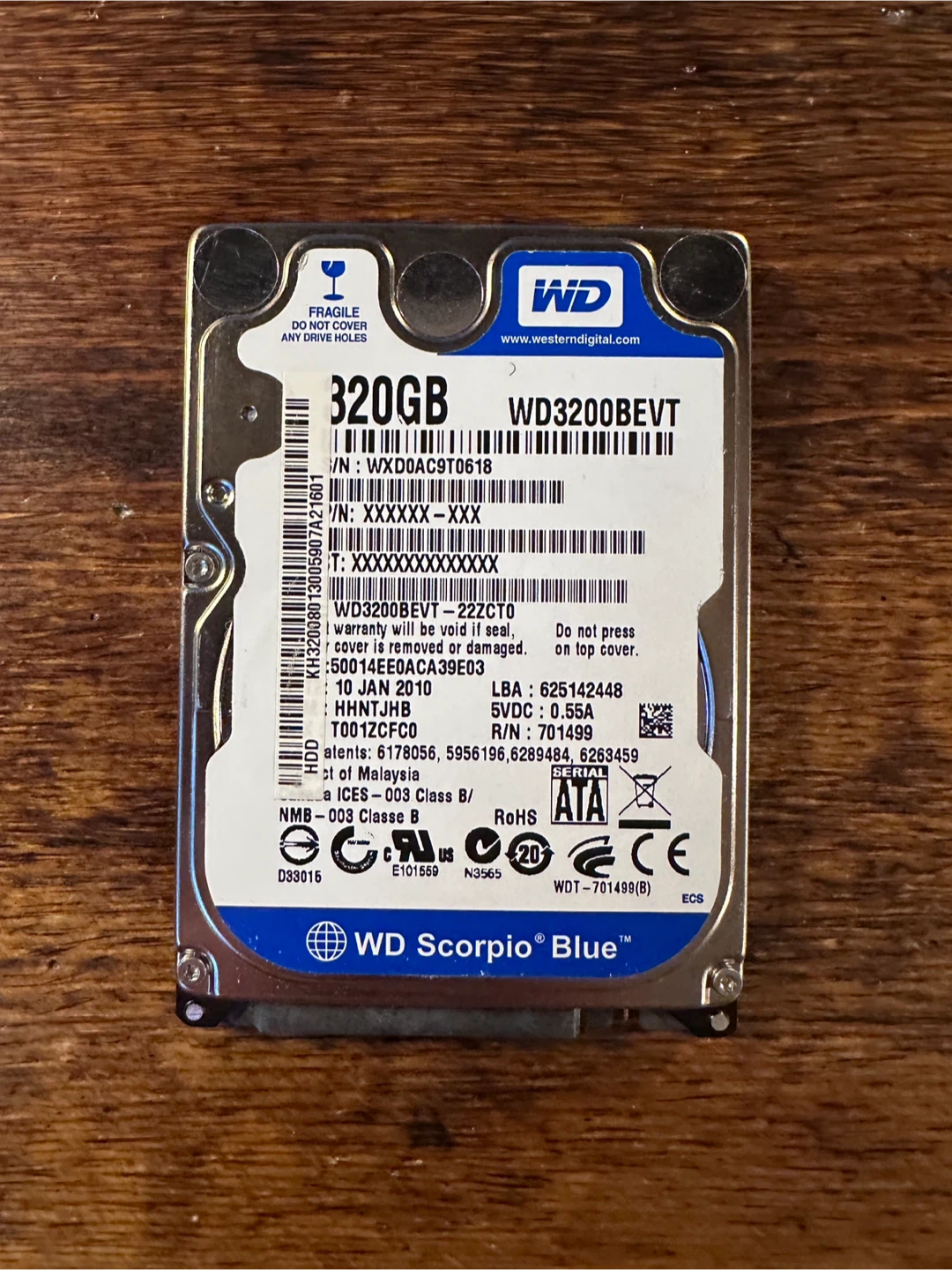WD 320GB Hard Drive WD3200BEVT Scorpio Blue