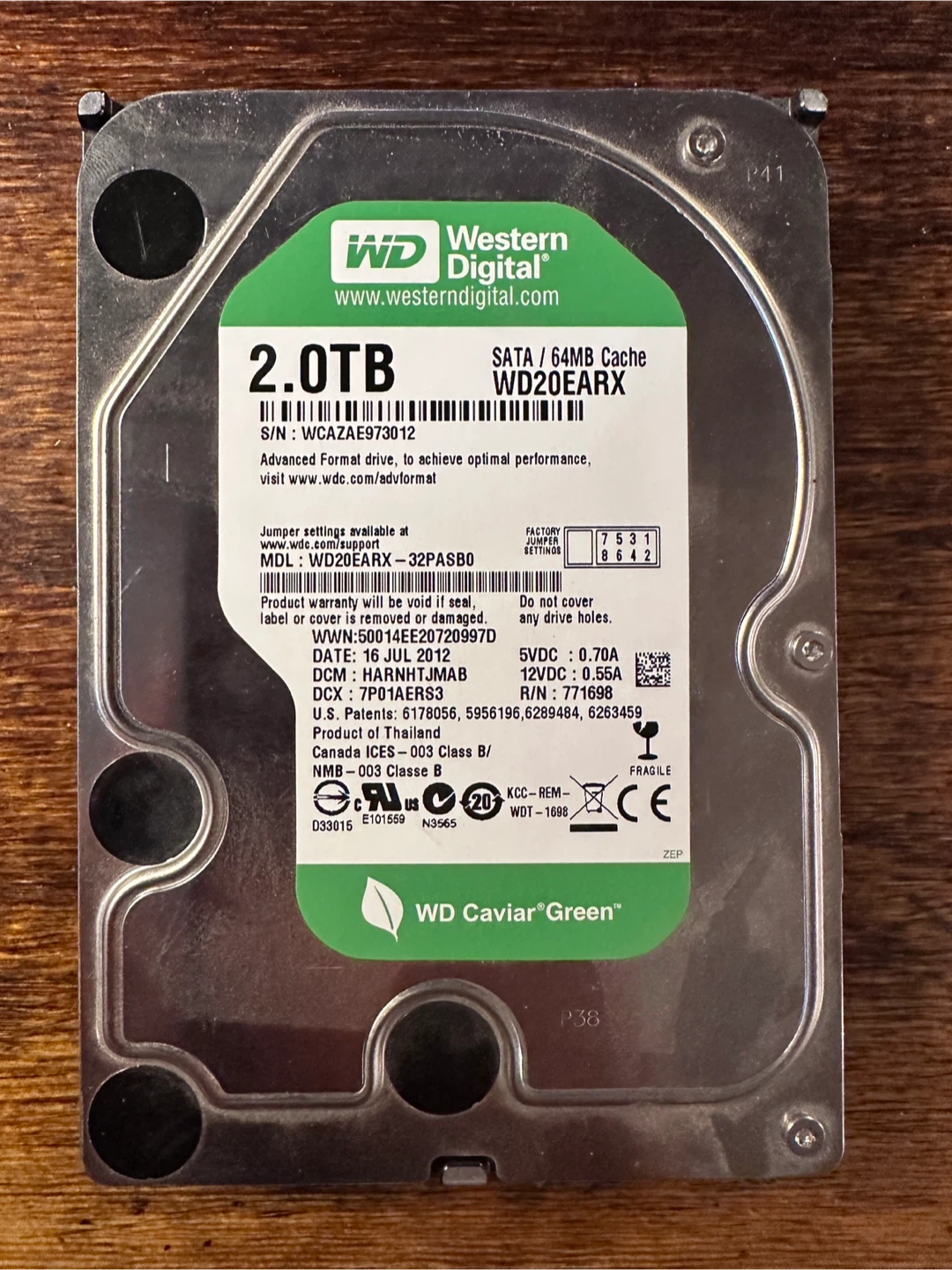 Western Digital 2TB Hard Drive WD20EARX