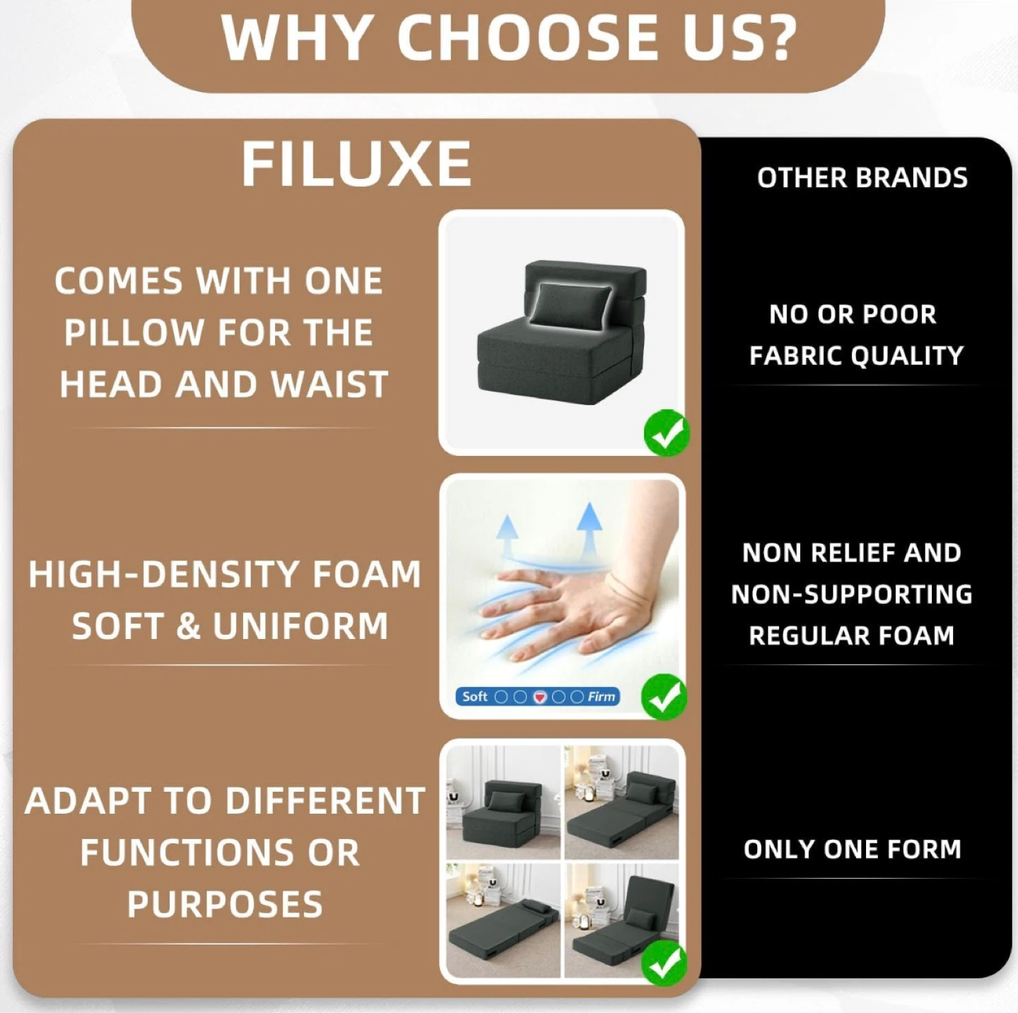 FILUXE Convertible Sofa Bed Foldable Futon Chair with Pillow - photo 2