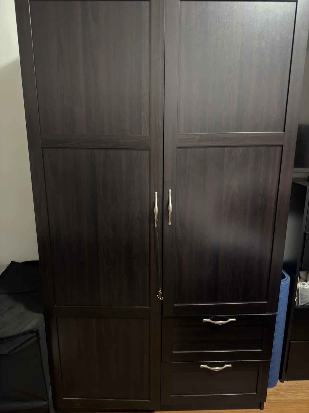 Dark Wood Wardrobe with Drawers