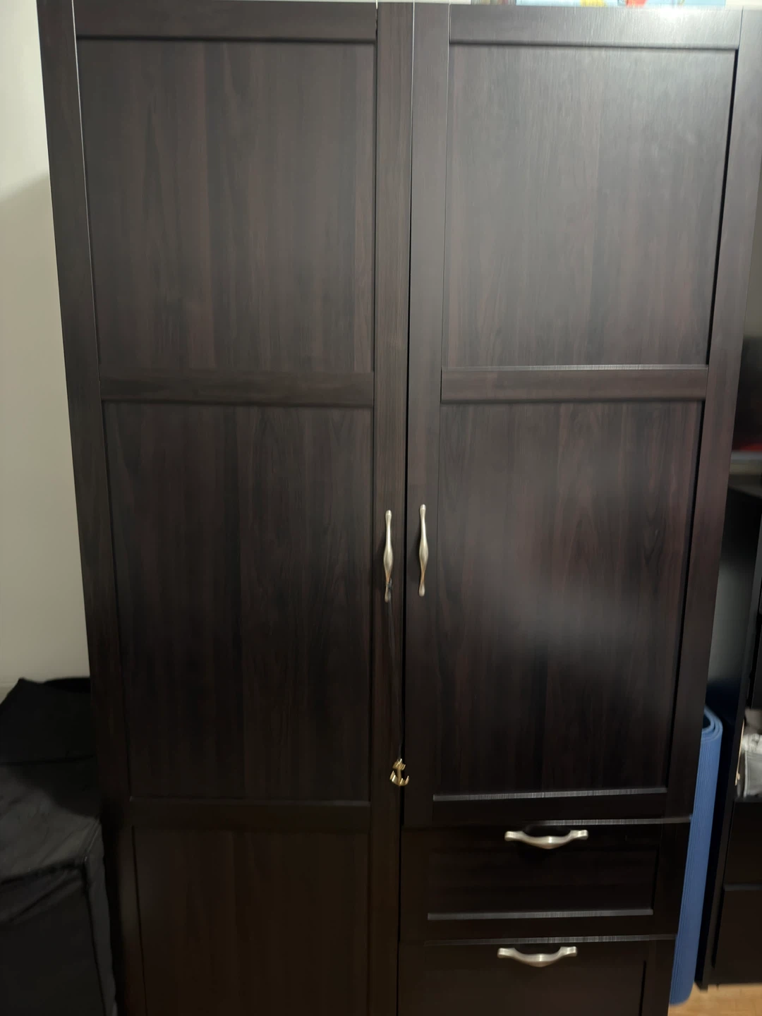 Dark Wood Wardrobe with Drawers - photo 2