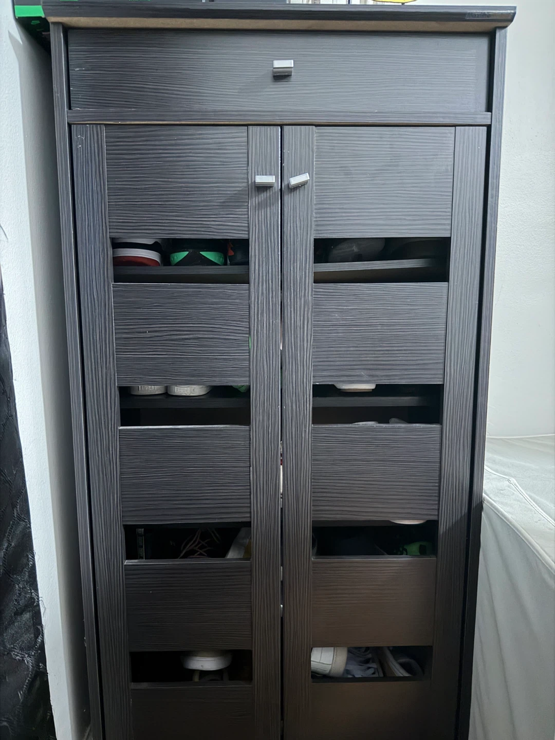 Dark Wood Shoe Cabinet with Drawer - photo 2