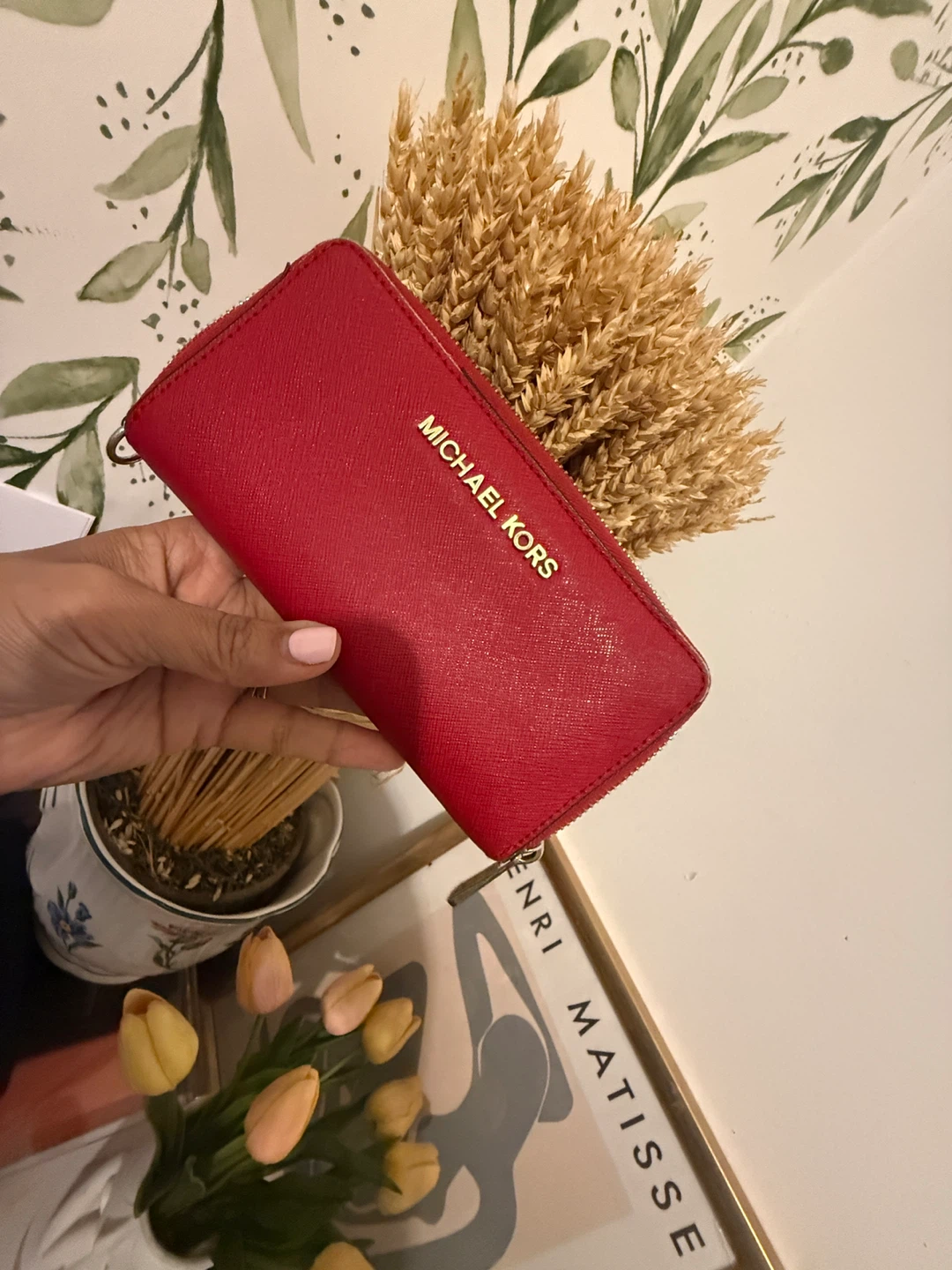 Michael Kors Red Zip Around Wallet
