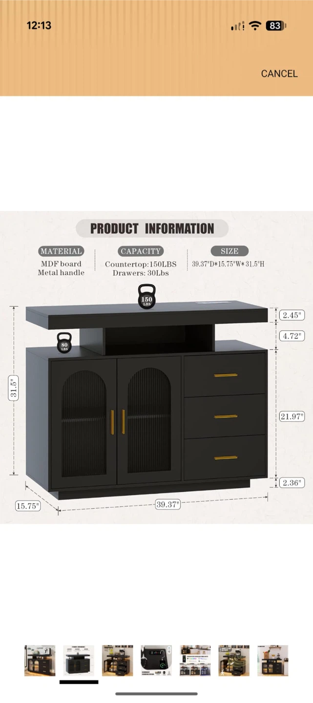 Black Storage Cabinet with Gold Handles - photo 2