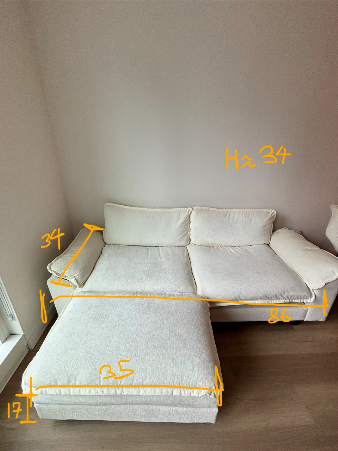 Cream Sectional Sofa with Ottoman - photo 2