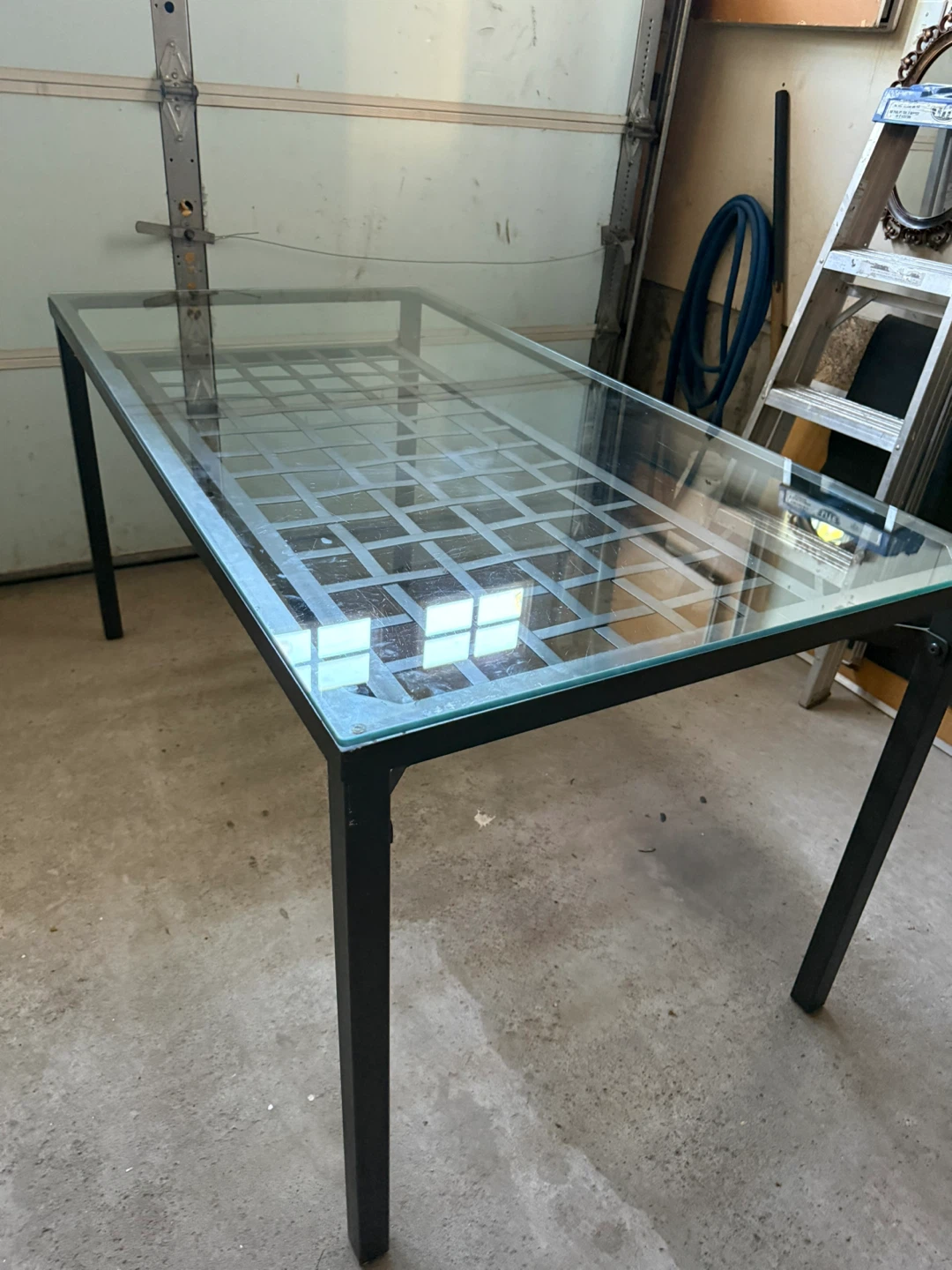 Glass top, metal base table