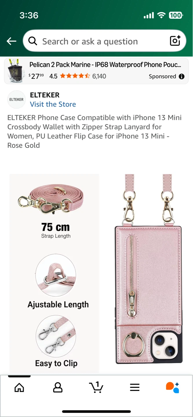 ELTEKER iPhone 13 Mini  Crossbody Case with Strap - Rose Gold - photo 4