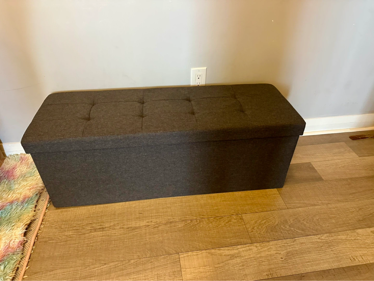 Dark Grey Tufted Storage Ottoman Bench