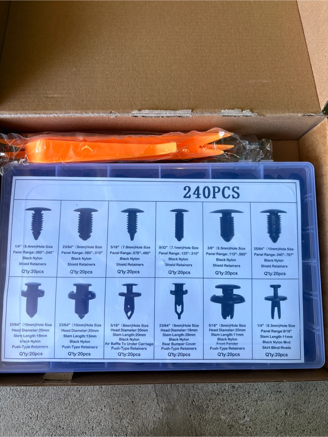 240 Piece Auto Fastener Rivet Clip Set with Trim Removal Tools