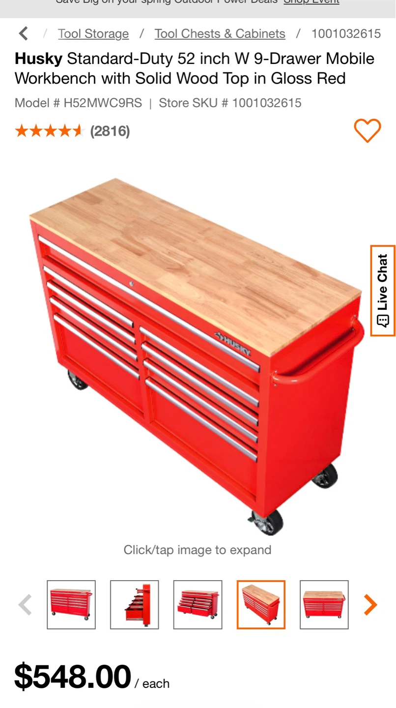 Husky 52 inch 9-Drawer Mobile Workbench with Solid Wood Top - photo 4