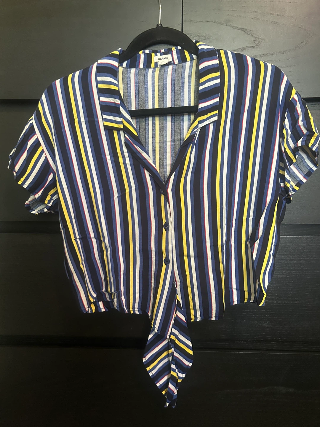 M - Striped Button-Up Tie-Front Shirt