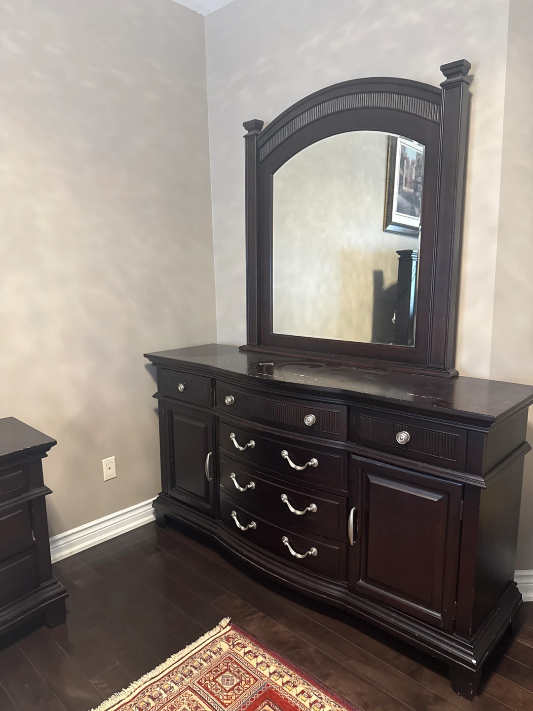 Queen size bedroom set , Dark Wood Nightstand with 3 Drawers - photo 3