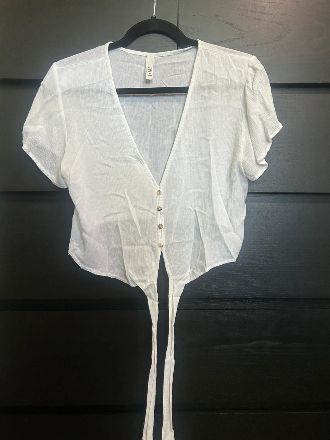 White Button Tie Front Top