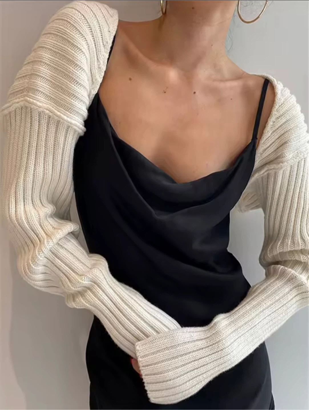 Cream Ribbed Knit Shrug