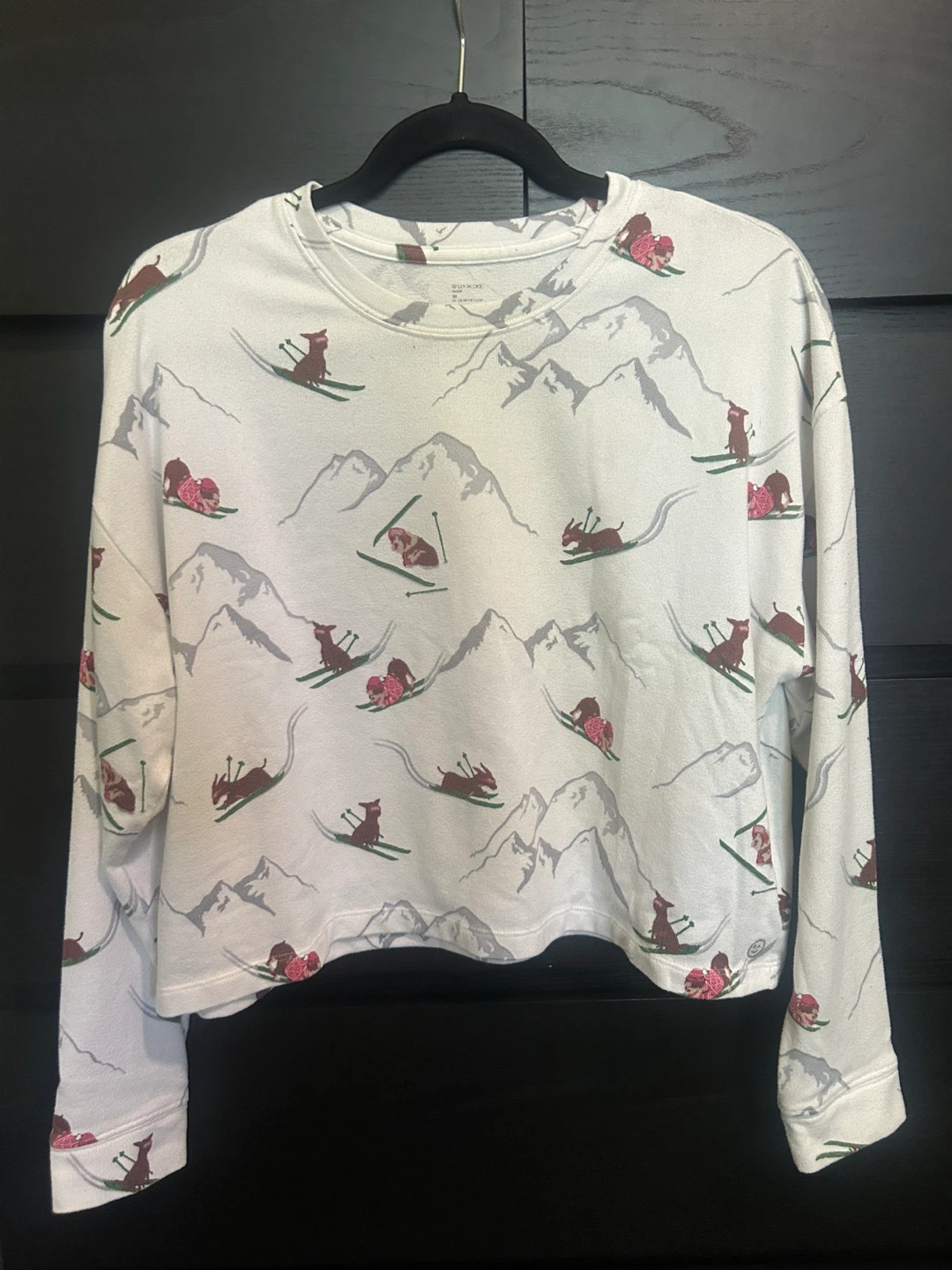 Set - White Pajama Set with Skiing Dog Print