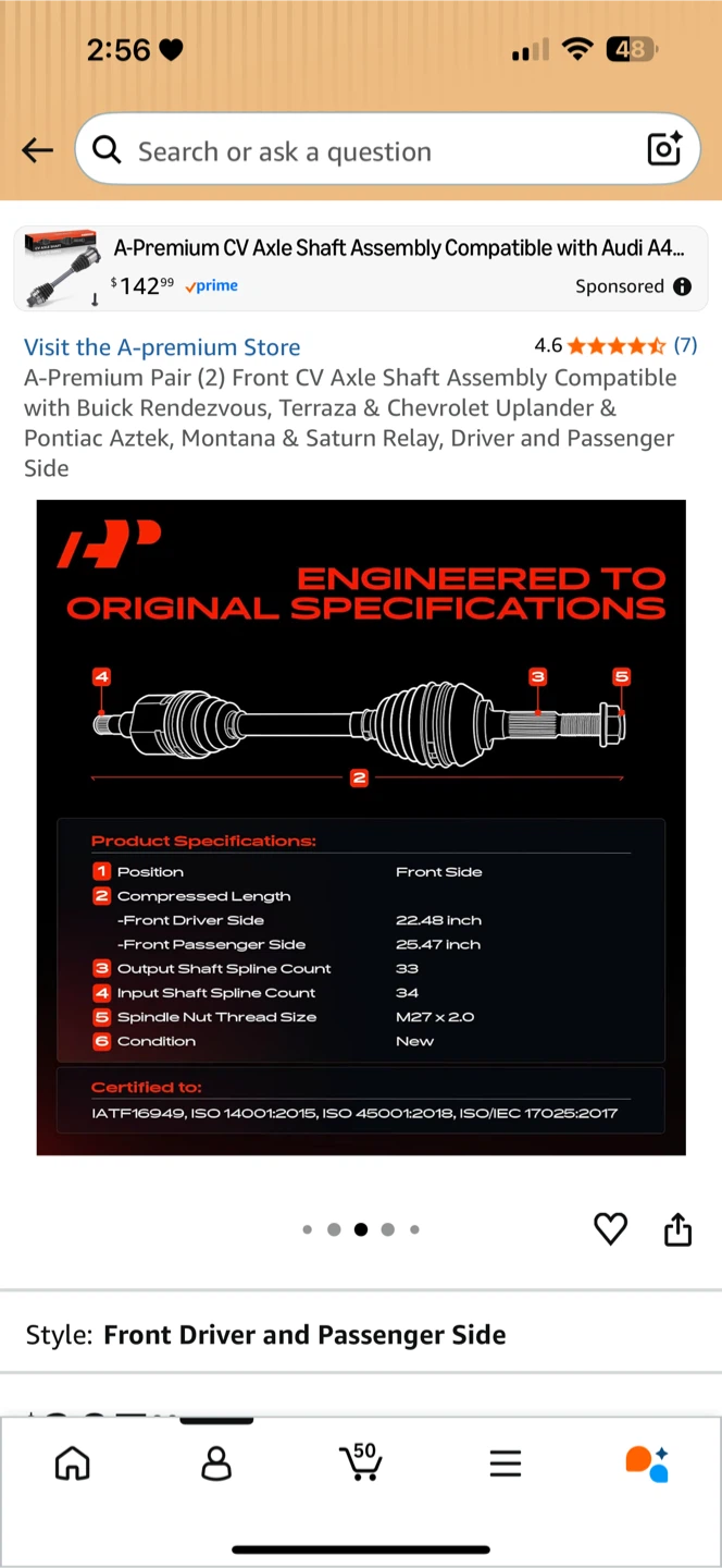 A-Premium Pair (2) Front CV Axle Shaft Assembly - photo 3