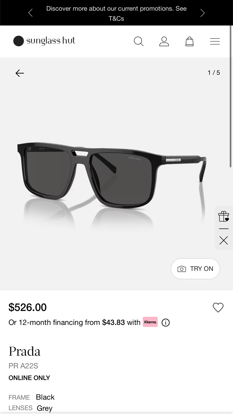 Prada Men’s Sunglasses Black A22S XL Polarized