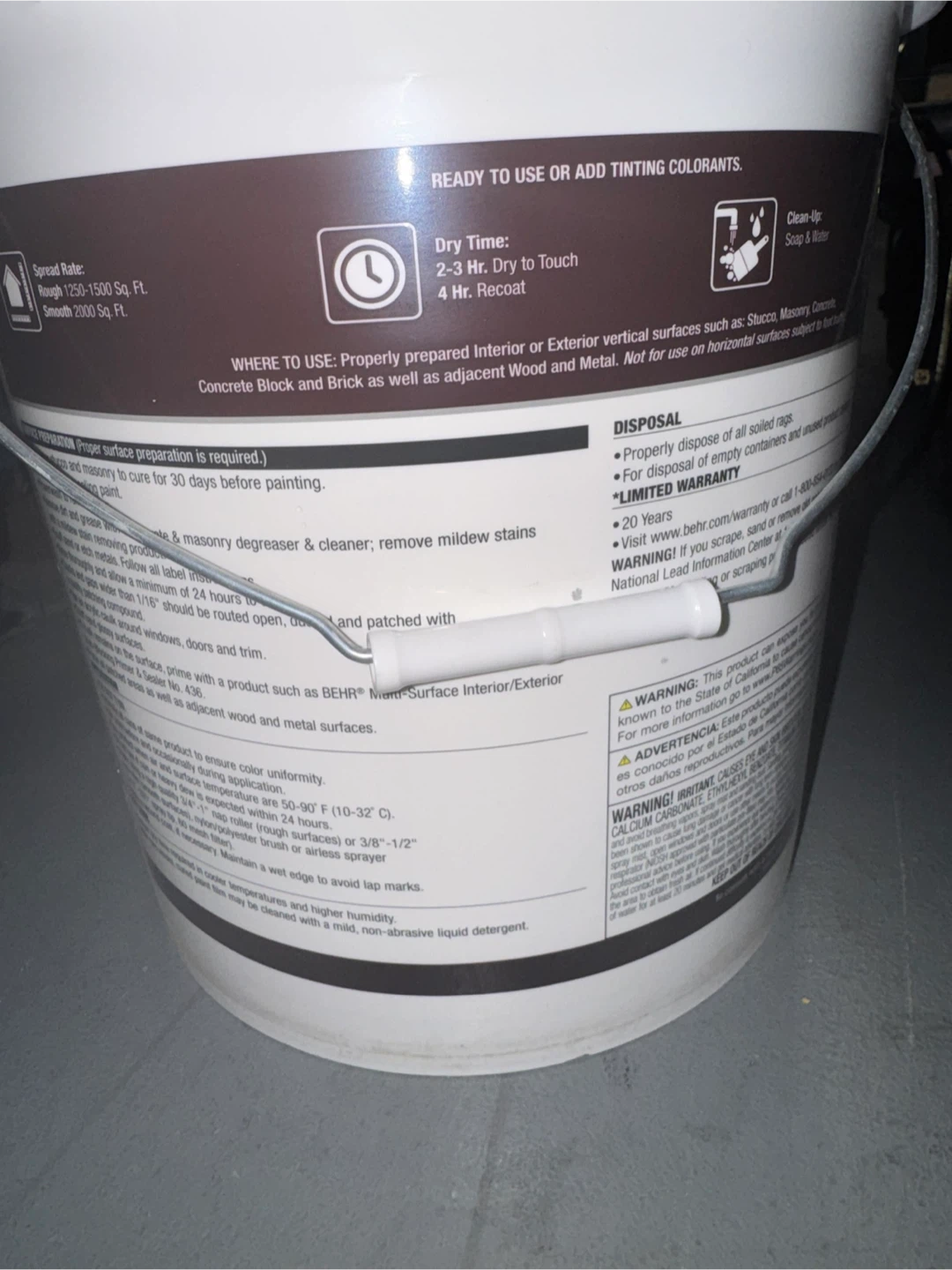 BEHR 5 Gal Masonry, Stucco and Brick Interior/Exterior Paint - photo 3