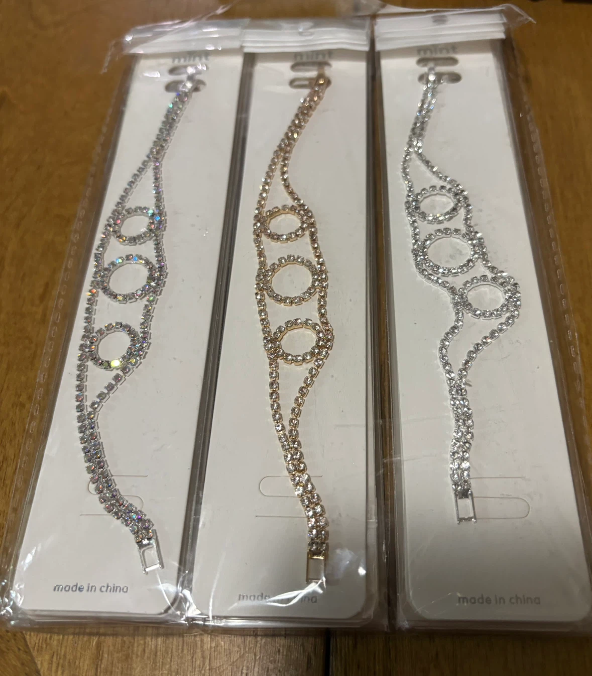 NEW- LOT of 12 Rhinestone Bracelets in Silver & Gold Tone