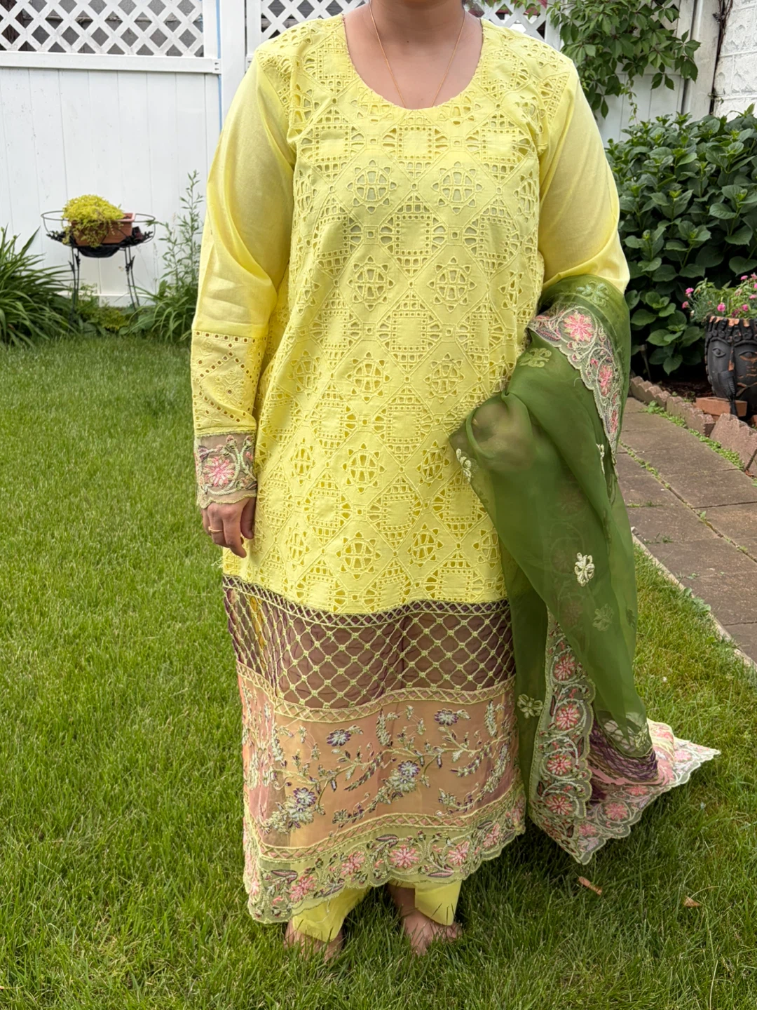 Yellow Embroidered Kurta with Dupatta