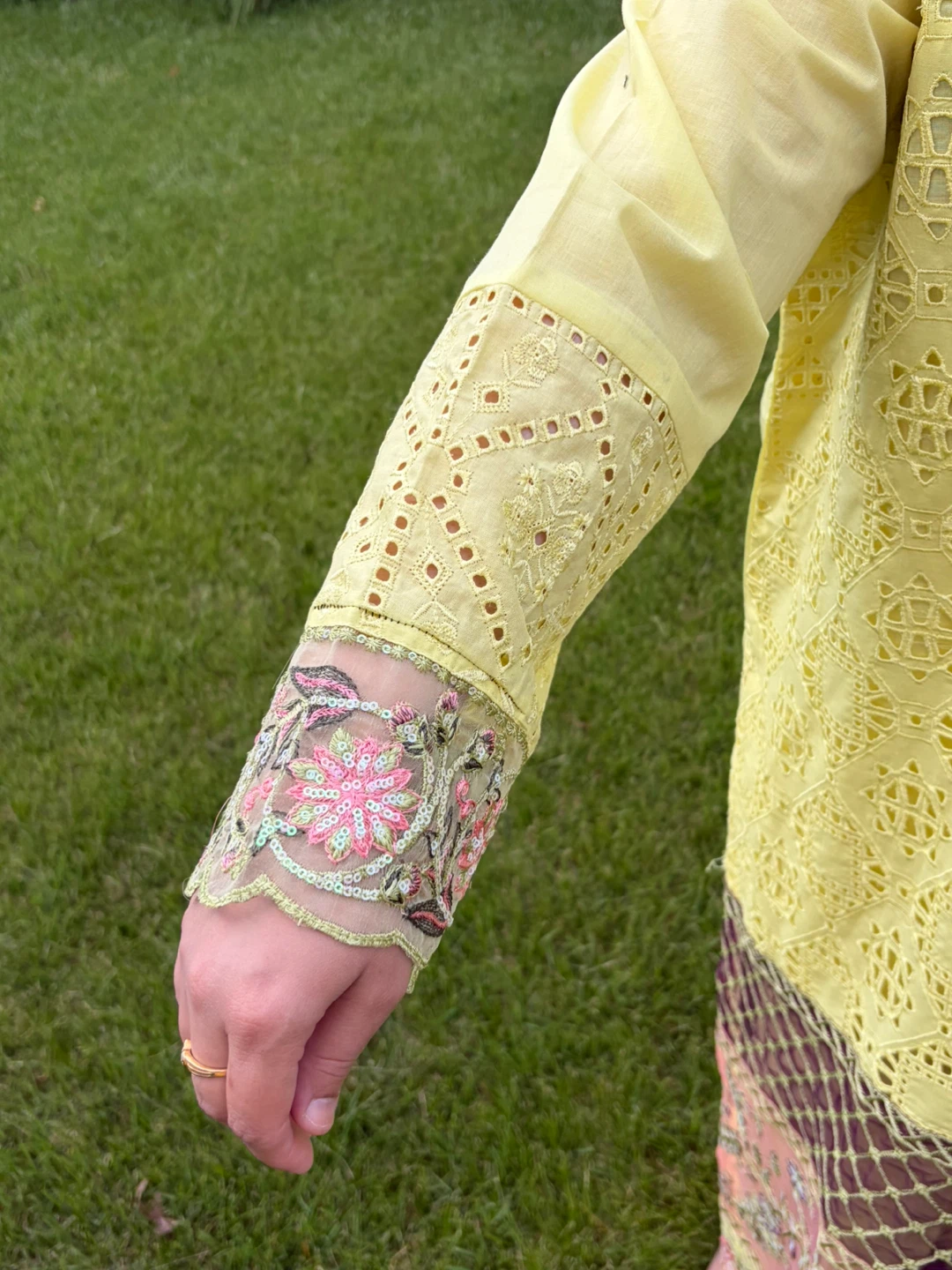 Yellow Embroidered Kurta with Dupatta - photo 3