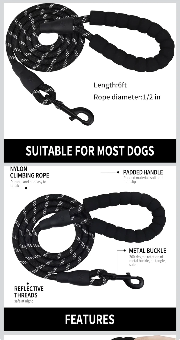 Black Nylon Dog Leash with Padded Handle