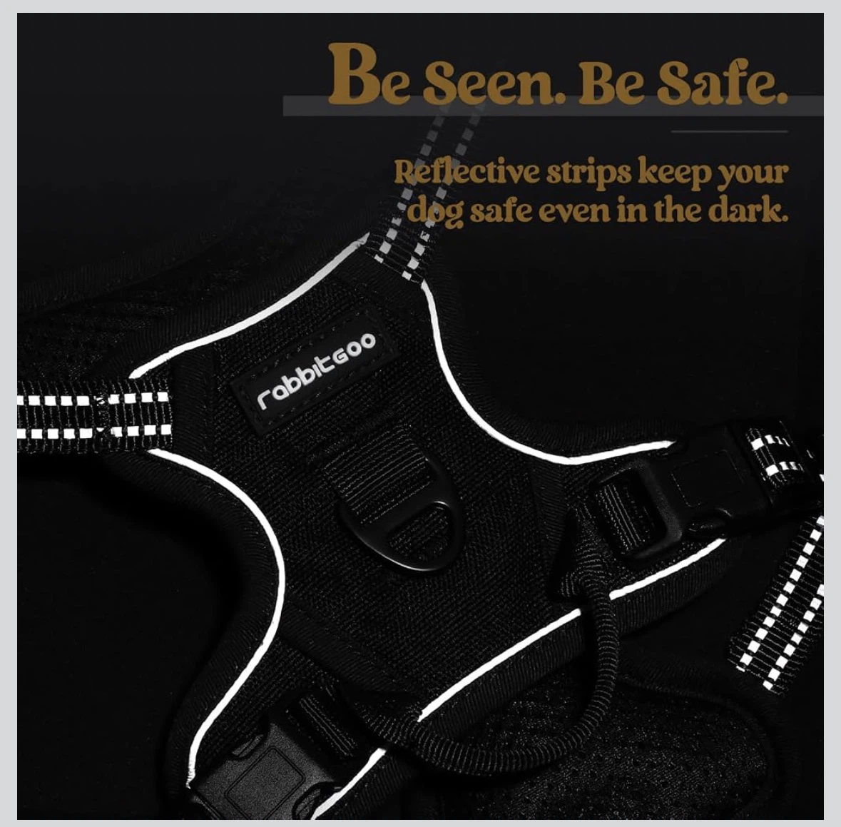 XS Black Rabbitgoo Dog Harness - No-Pull, Adjustable, Reflective